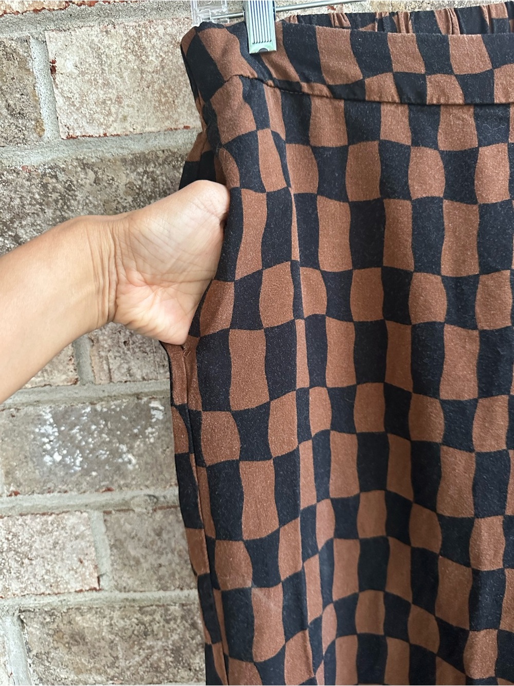 Old Navy Playa wide leg high rise elastic waist brown Checker Pants Large - Picture 6 of 9